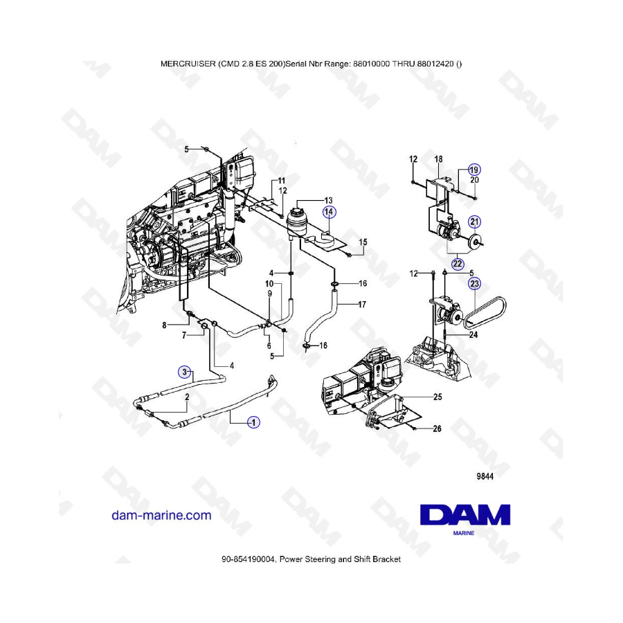 MERCRUISER CMD 2.8 EI 200 - Dirección asistida y soporte de cambio