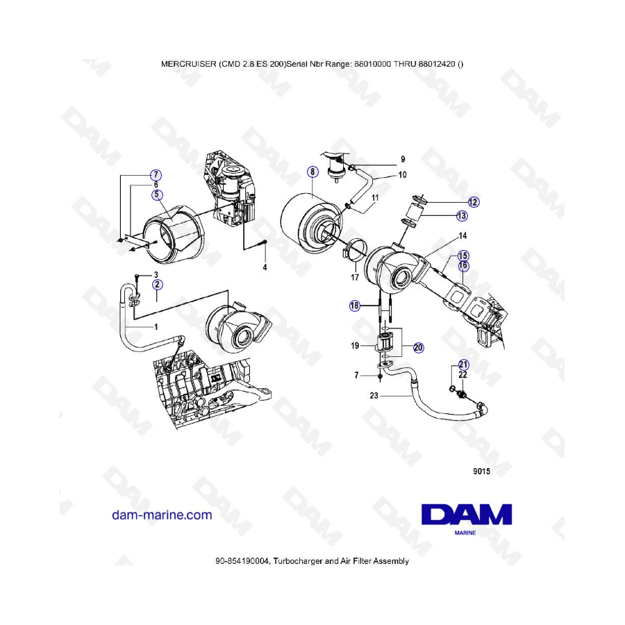 MERCRUISER CMD 2.8 EI 200 - Turbocharger & air filter assembly