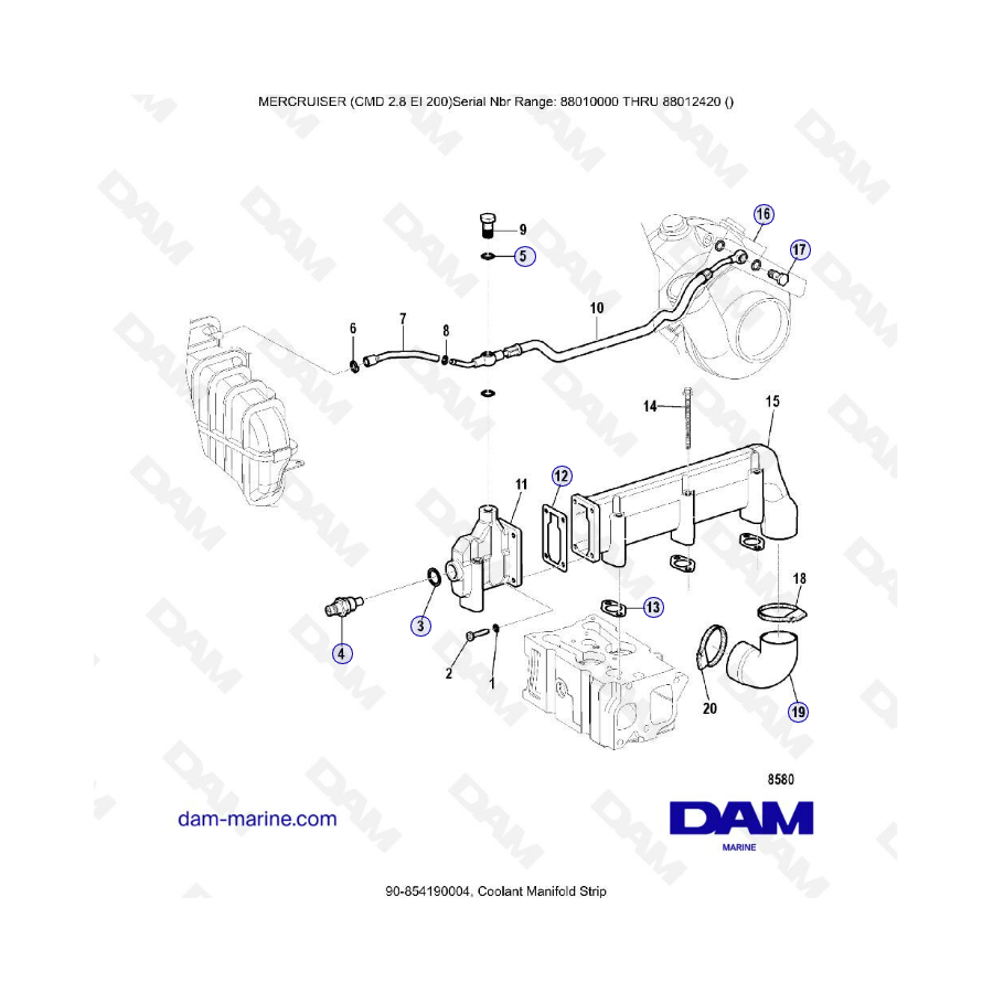 MERCRUISER CMD 2.8 ES 200 - Coolant manifold strip