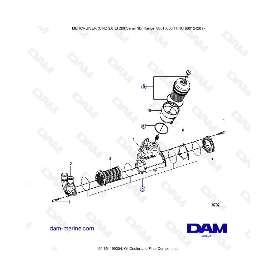 MERCRUISER CMD 2.8 ES 200 - Oil cooler & filter components