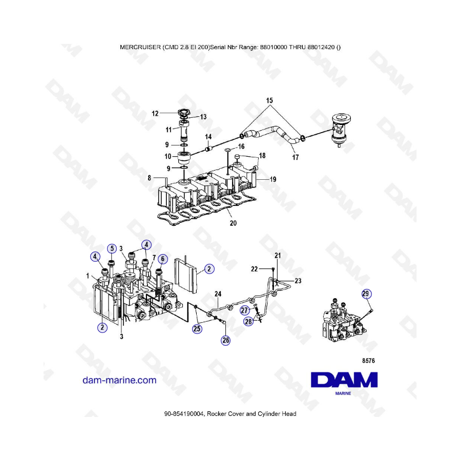 MERCRUISER CMD 2.8 ES 200 - Rocker cover & cylinder head