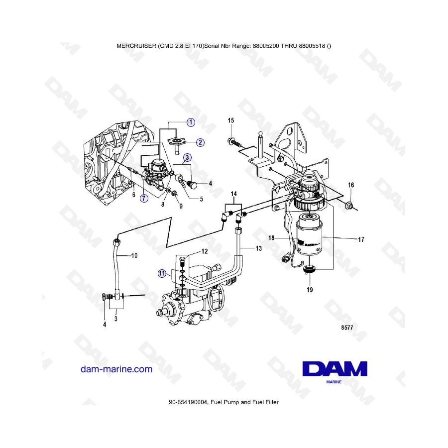 MERCURISER CMD 2.8 ES 170 - Bomba de combustible y filtro de combustible