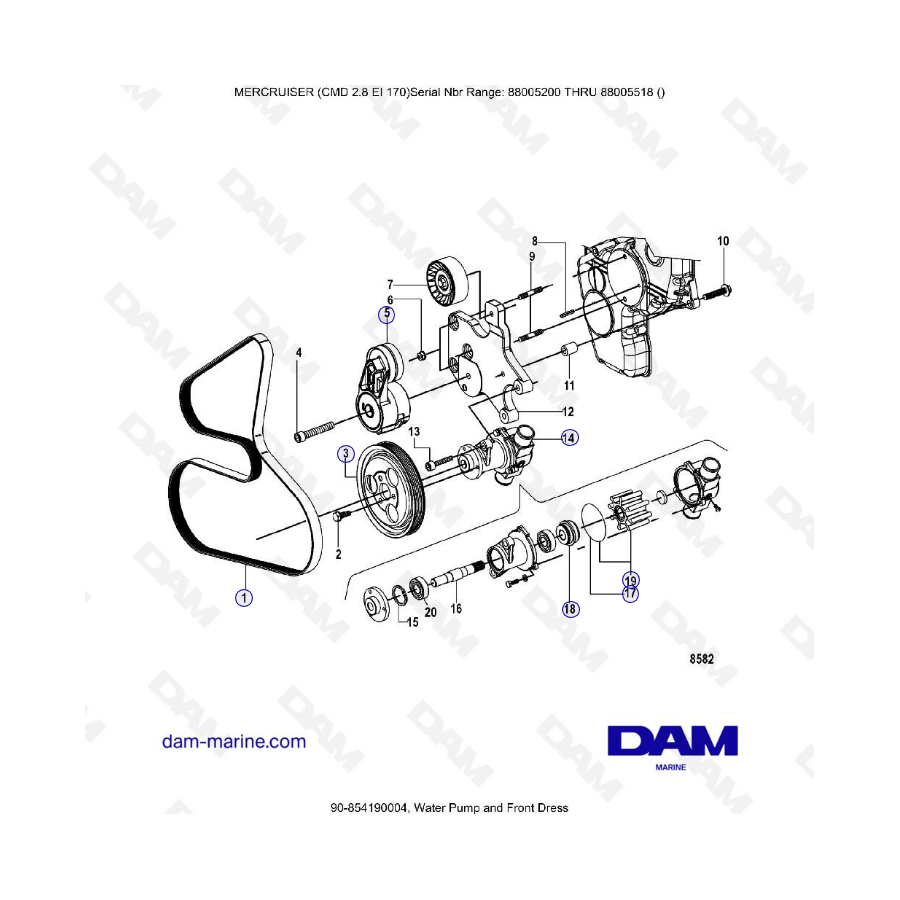 MERCURISER CMD 2.8 ES 170 - Bomba de agua y vestido delantero