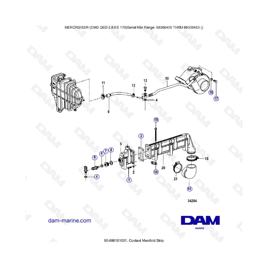 MERCURISER CMD QSD 2.8 ES 170 - Coolant manifold strip