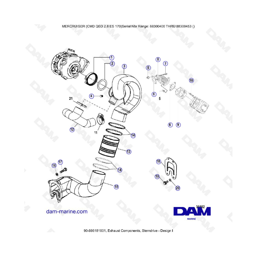 MERCRUISER CMD QSD 2.8 EX 170 - Exhaust components, sterndrive (1) 