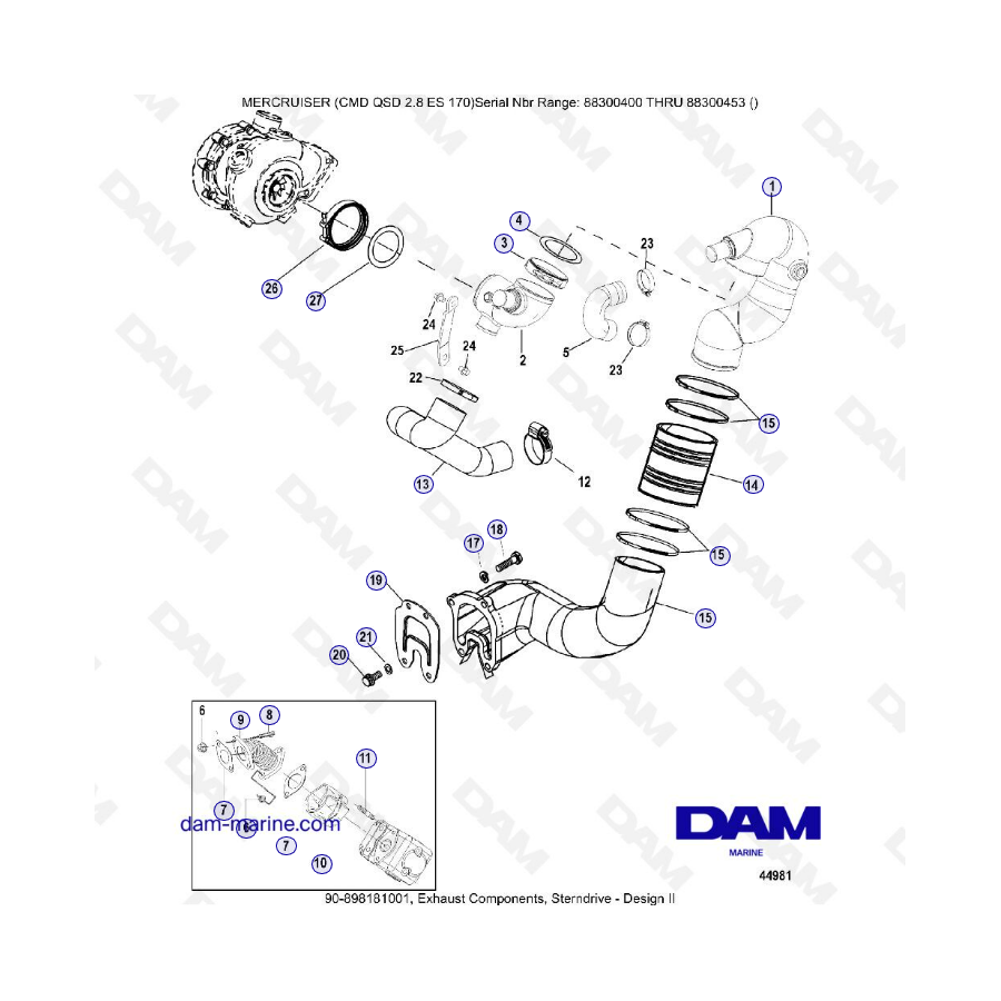 MERCRUISER CMD QSD 2.8 EX 170 - Exhaust components, sterndrive (2) 