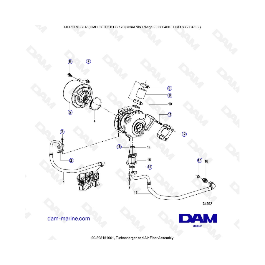 MERCURISER CMD QSD 2.8 ES 170 - Turbocharger & air filter assembly