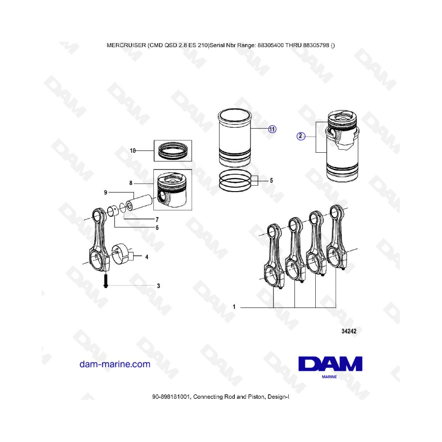 MERCRUISER CMD QSD 2.8 ES 210 - Connecting rod and piston (1) 