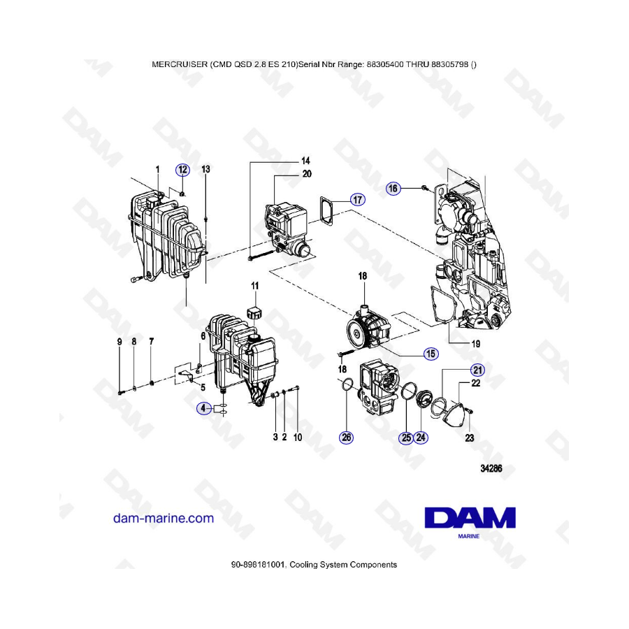 MERCRUISER CMD QSD 2.8 ES 210 - Cooling system components