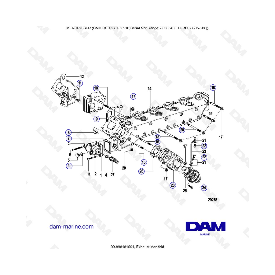 MERCRUISER CMD QSD 2.8 ES 210 - Colector de escape