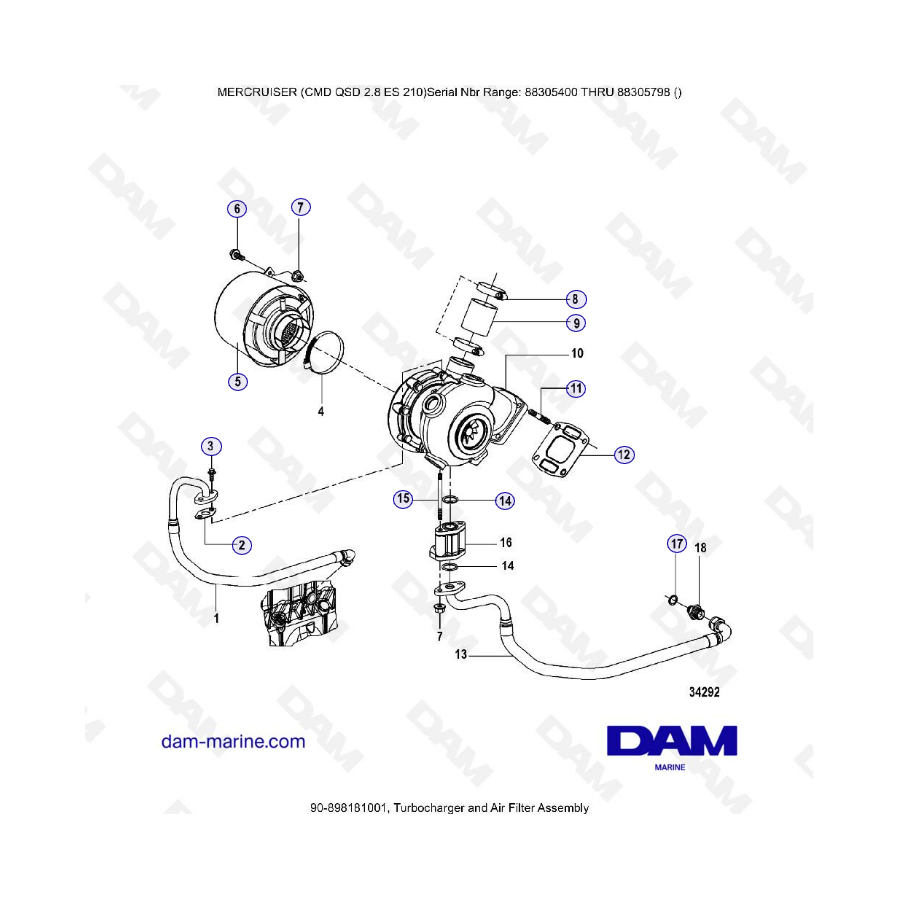 MERCRUISER CMD QSD 2.8 ES 210 - Conjunto de turbocompresor y filtro de aire