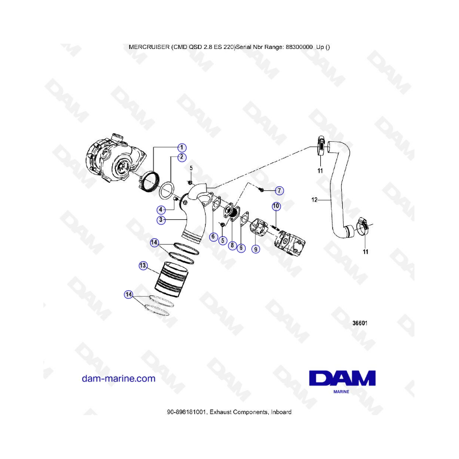 MERCRUISER CMD QSD 2.8 ES 220 - Componentes de escape, interior