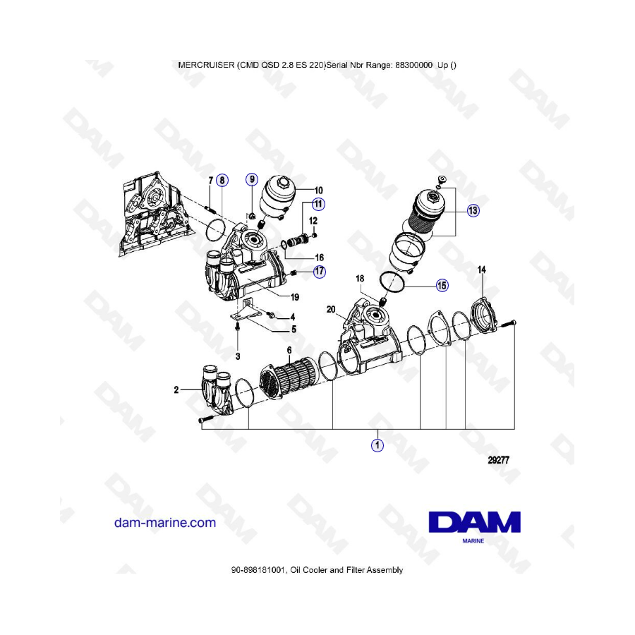 MERCRUISER CMD QSD 2.8 ES 220 - Enfriador de aceite y filtro