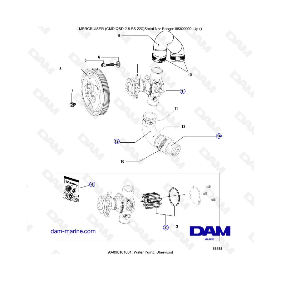 MERCRUISER CMD QSD 2.8 ES 220 - Water pump, sherwood