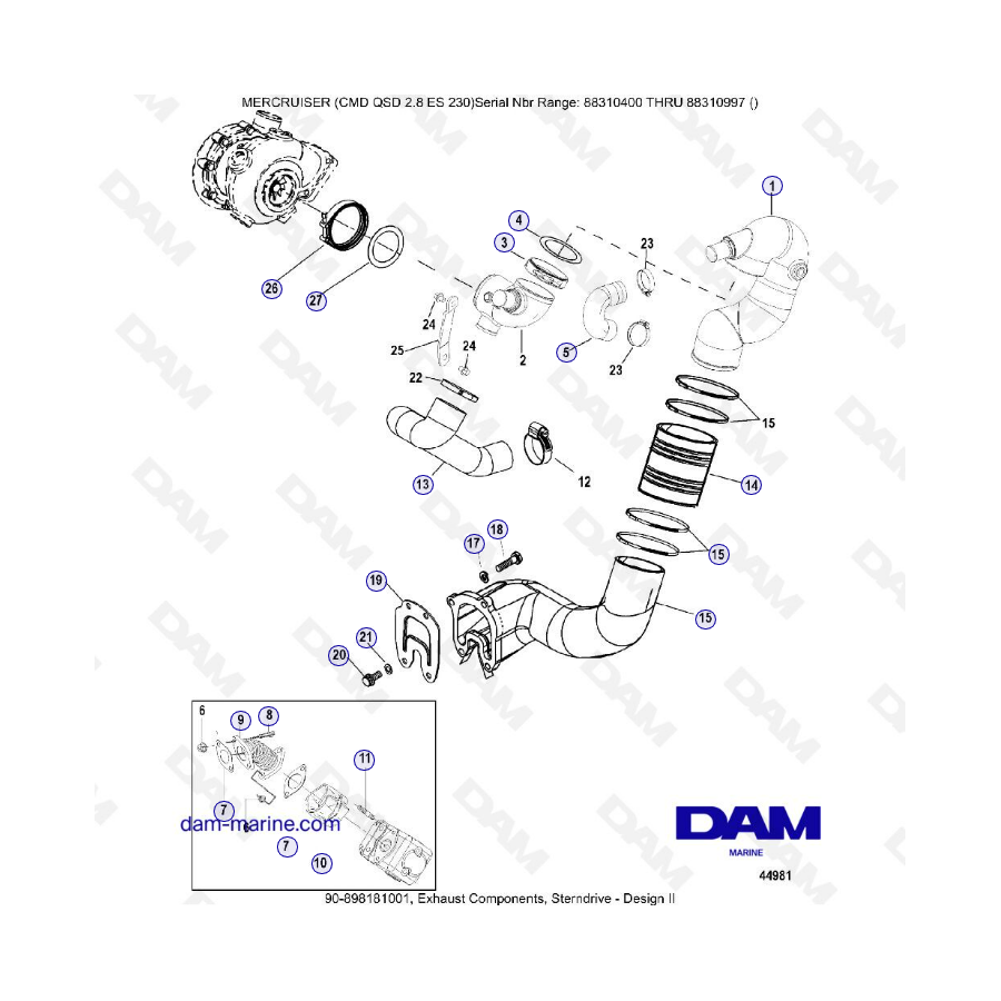 MERCRUISER CMD QSD 2.8 ES 230 - Componentes de escape, dentrofueraborda (2)