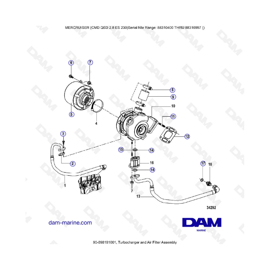 MERCRUISER CMD QSD 2.8 ES 230 - Turbocharger & Air filter