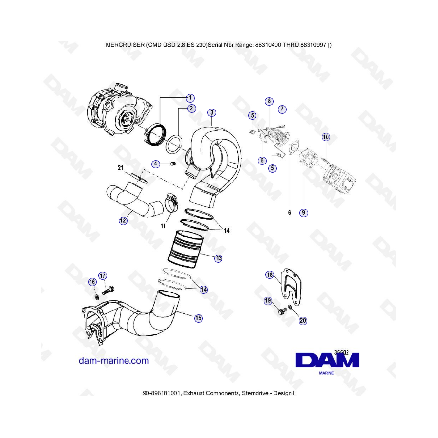 MERCRUISER CMD QSD 2.8 EI 170 - Componentes de escape, dentrofueraborda (1)