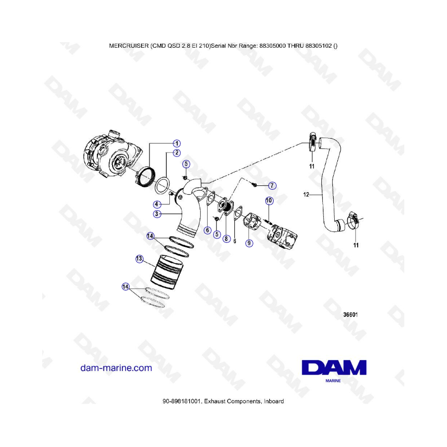 MERCRUISER CMD QSD 2.8 EI 210 - Componentes de escape, interior