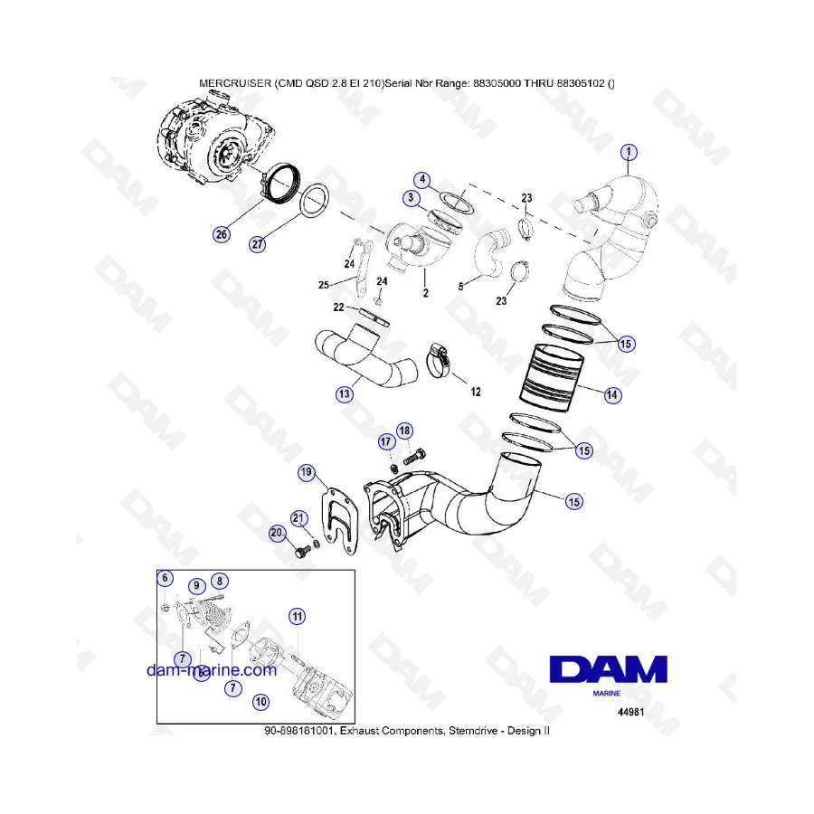 MERCRUISER CMD QSD 2.8 EI 210 - Componentes de escape, dentrofueraborda (2)