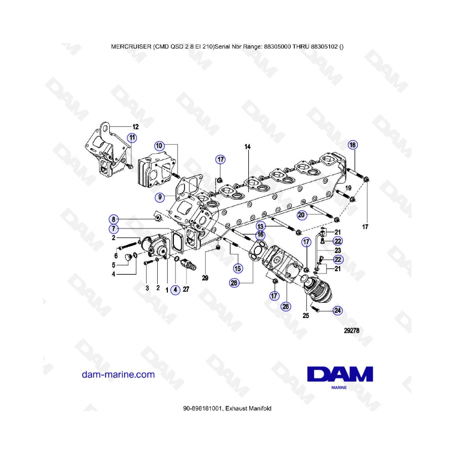 MERCRUISER CMD QSD 2.8 EI 210 - Colector de escape