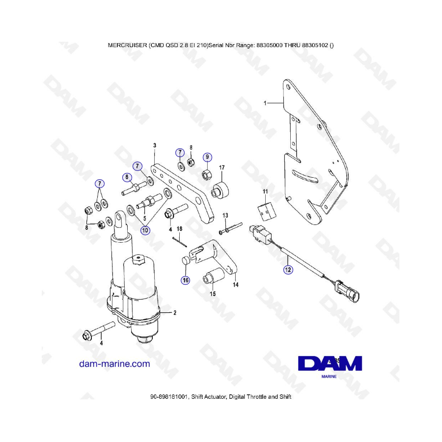 MERCRUISER CMD QSD 2.8 EI 210 - Actuador de cambio, acelerador digital y cambio