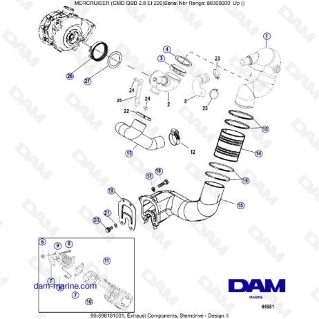 Mercruiser Cmd Qsd Ei Exhaust Components Sterndrive Dam Marine