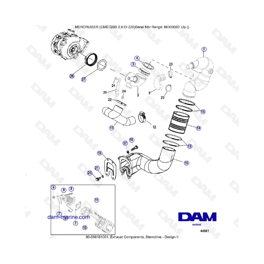 Mercruiser Cmd Qsd Ei Exhaust Components Sterndrive Dam Marine