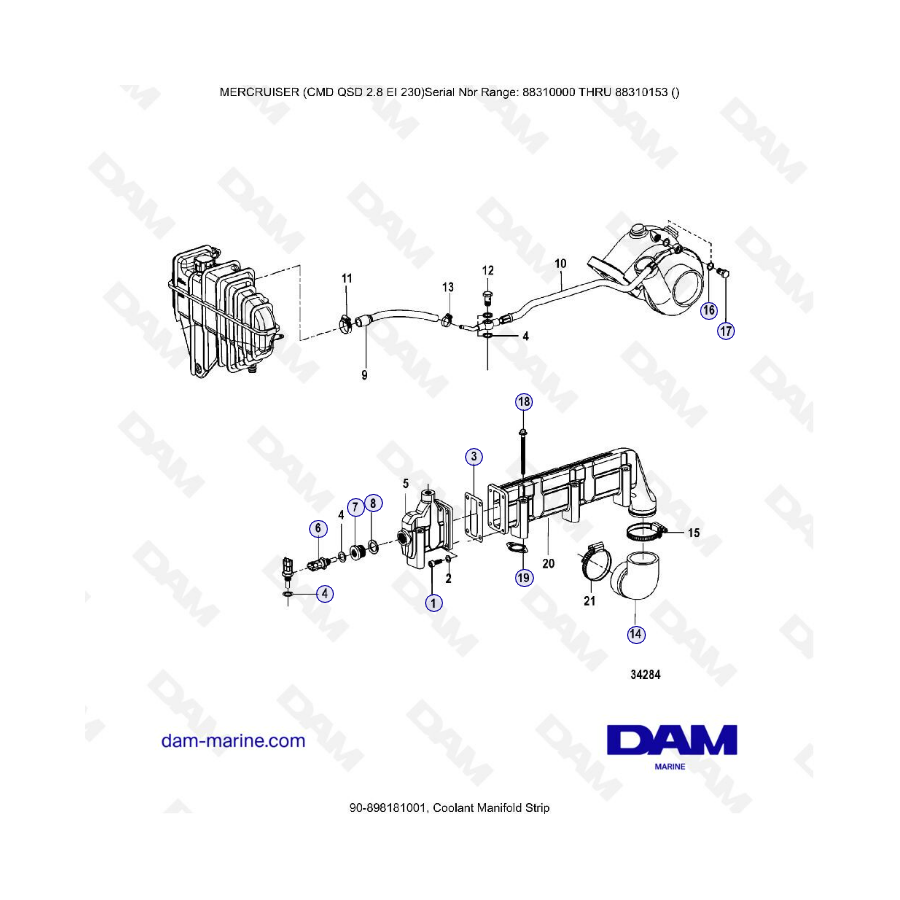 MERCRUISER CMD QSD 2.8 EI 230 - Coolant manifold strip