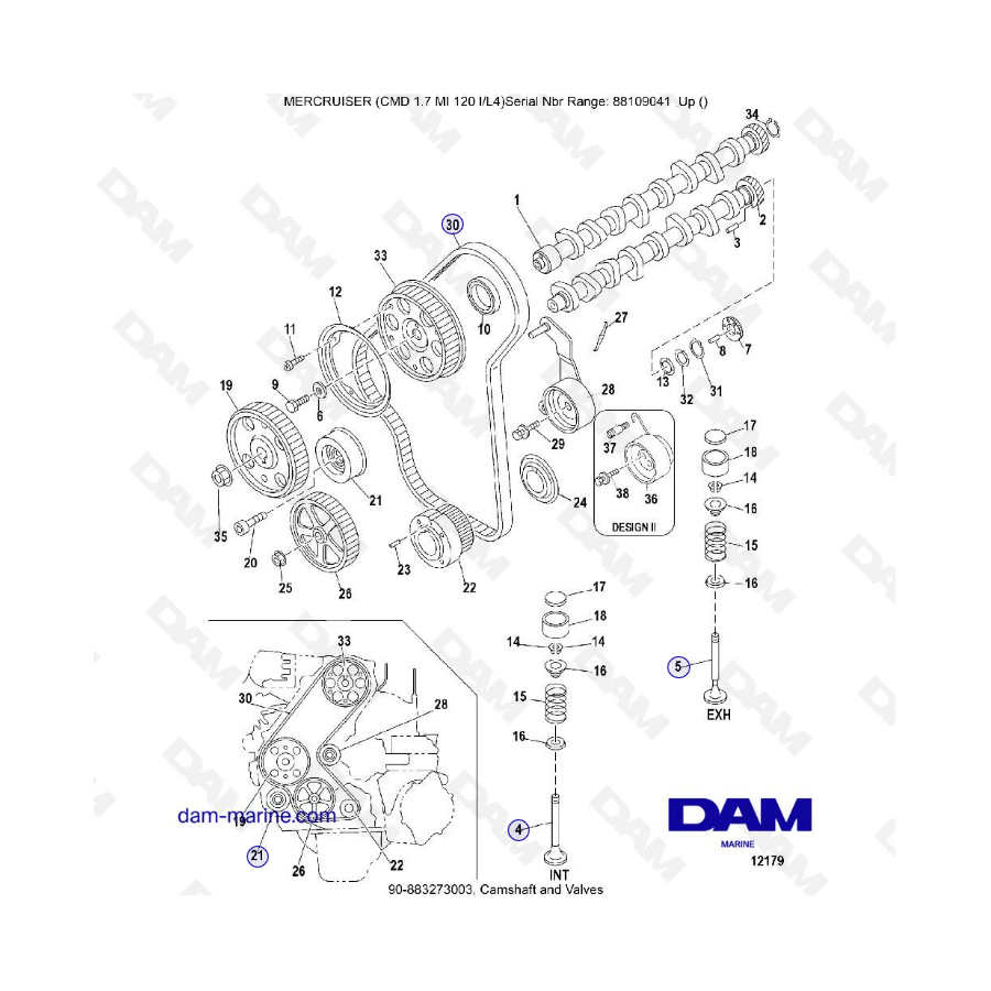 MERCRUISER CMD 1.7L MI 120 - Árbol de levas y válvulas