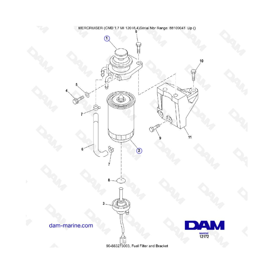 MERCRUISER CMD 1.7L MI 120 - Filtro de combustible y soporte