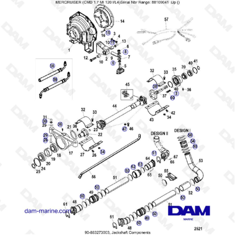 MERCRUISER CMD 1.7L MI 120 - Eje secundario componentes