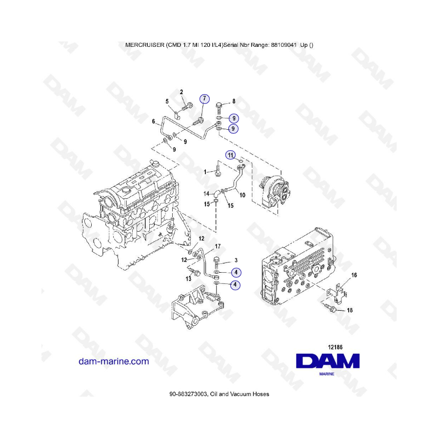 MERCRUISER CMD 1.7L MI 120 - Oil & vacuum hoses