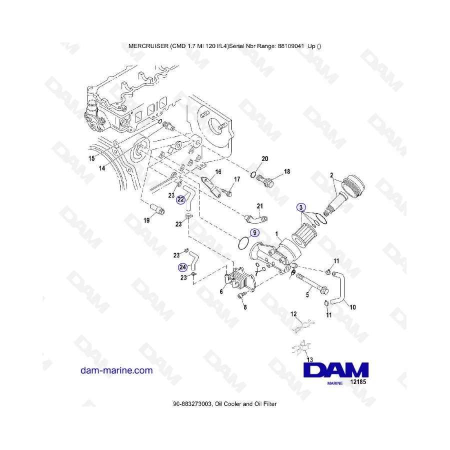 MERCRUISER CMD 1.7L MI 120 - Oil cooler & oil filter