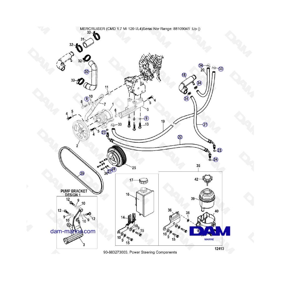 MERCRUISER CMD 1.7L MI 120 - Power steering components