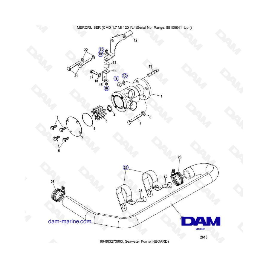 MERCRUISER CMD 1.7L MI 120 - Seawater pump (inboard)