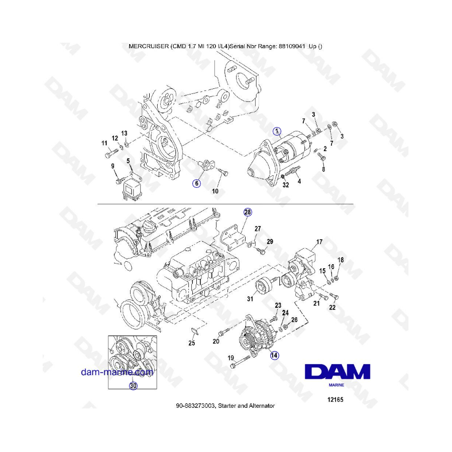 MERCRUISER CMD 1.7L MI 120 - Motor de arranque y alternador