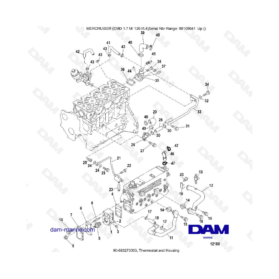 MERCRUISER CMD 1.7L MI 120 - Termostato y carcasa