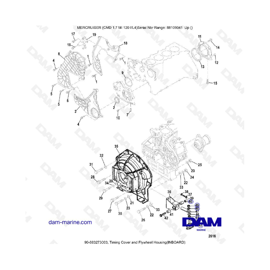 MERCRUISER CMD 1.7L MI 120 - Timing cover & flywheel housing