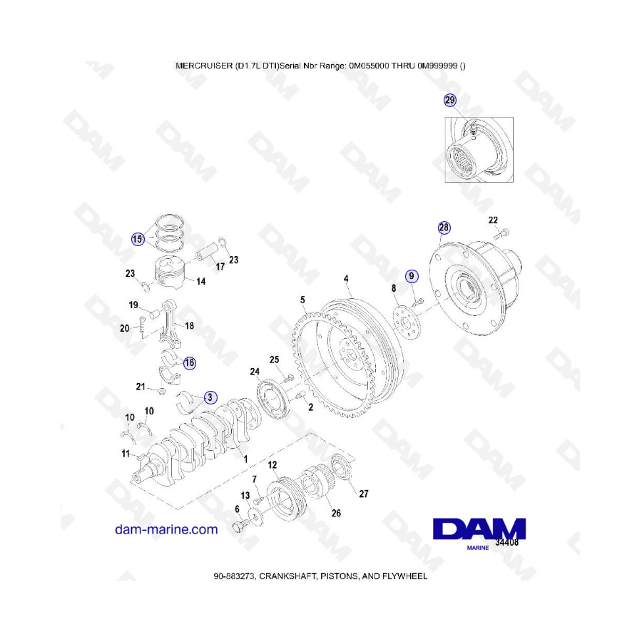 MERCRUISER D1.7L DTI - Cigüeñal, pistones y volante