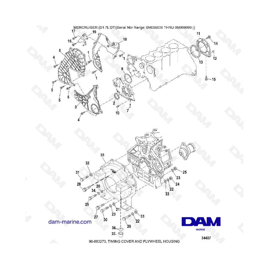 MERCRUISER D1.7L DTI - Tapa de distribución y caja del volante