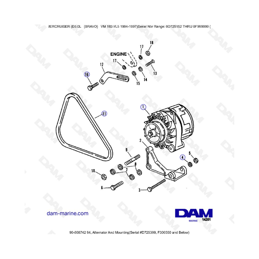 MERCRUISER D3.0L - Alternador y montaje