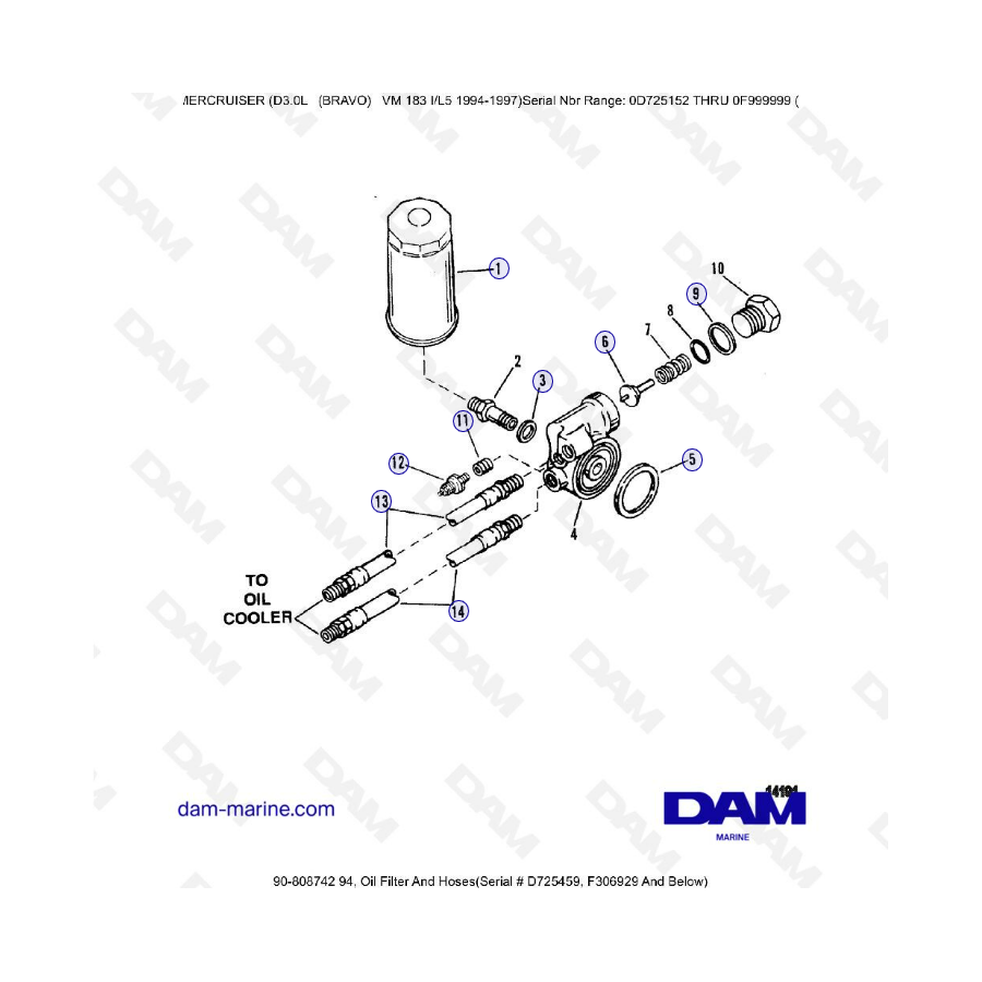 MERCRUISER D3.0L - Filtro de aceite y mangueras