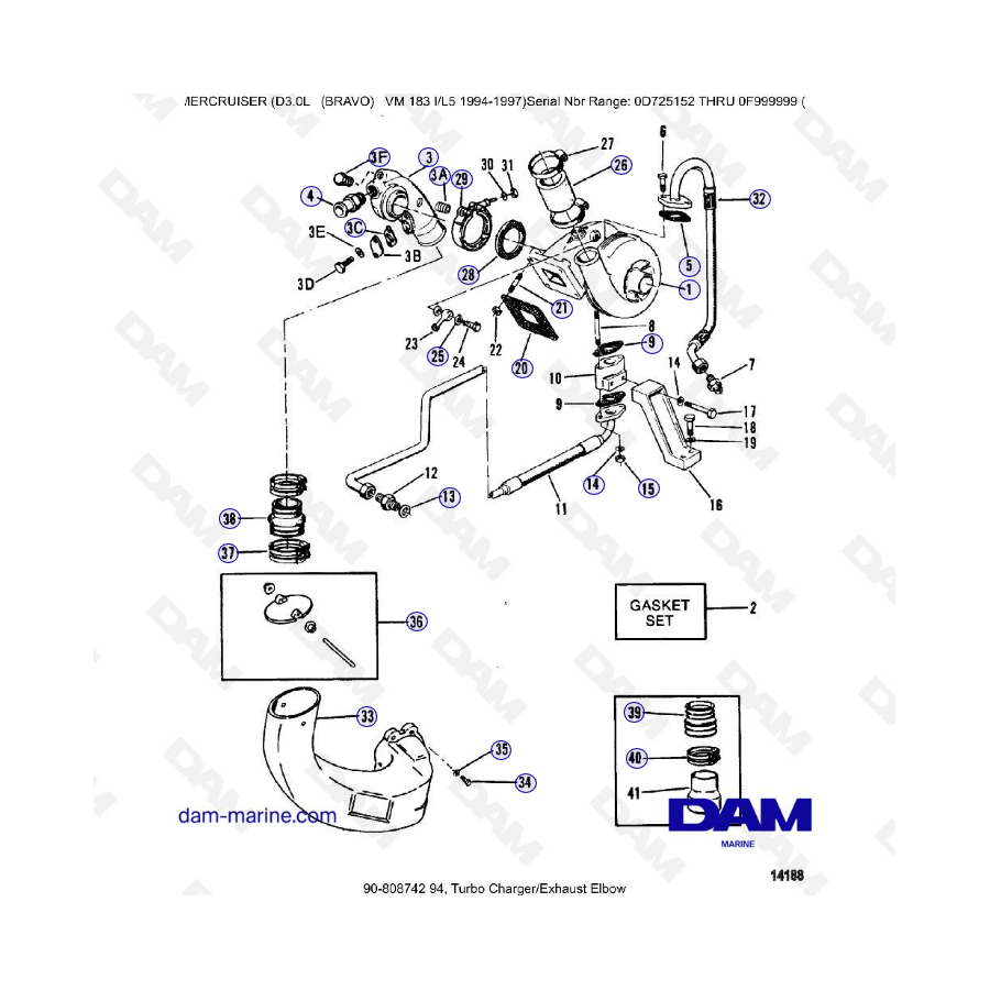 MERCRUISER D3.0L - Turbocharger & Exhaust elbow