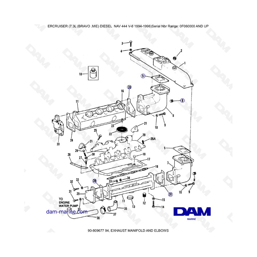 Mercruiser 7.3L NAV 444 - Colector de escape y codos