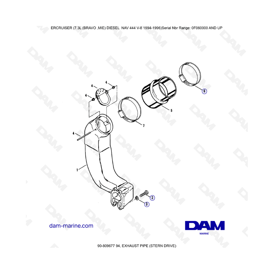 Mercruiser 7.3L NAV 444 - Exhaust pipe (sterndrive)