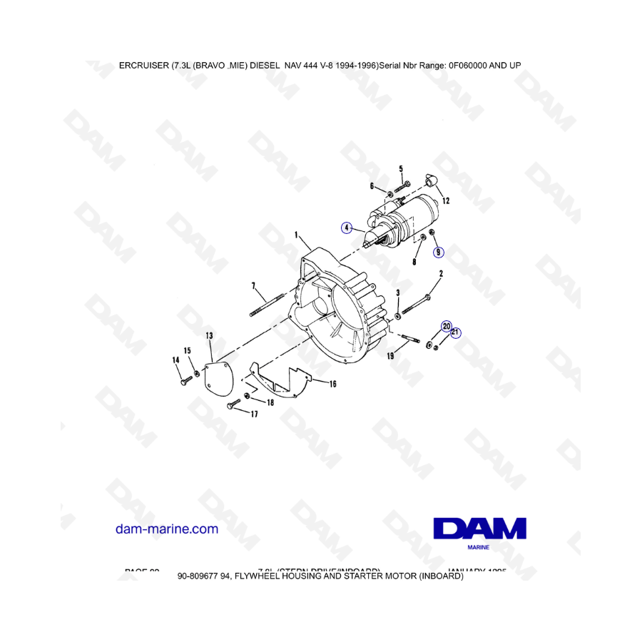 Mercruiser 7.3L NAV 444 - Carcasa del volante y motor de arranque (interior)