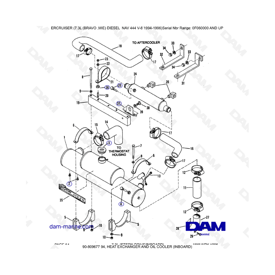 Mercruiser 7.3L NAV 444 - Intercambiador de calor y enfriador de aceite (interior)