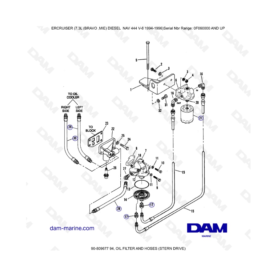 Mercruiser 7.3L NAV 444 - Filtro de aceite y mangueras