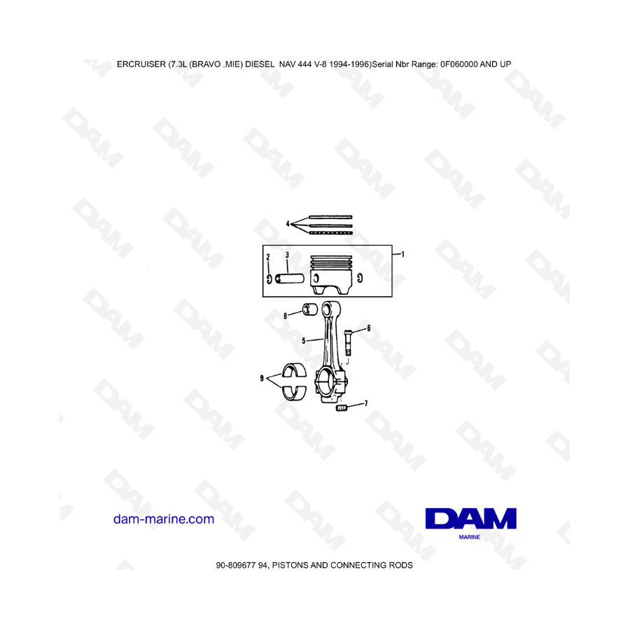 Mercruiser 7.3L NAV 444 - Pistones y bielas