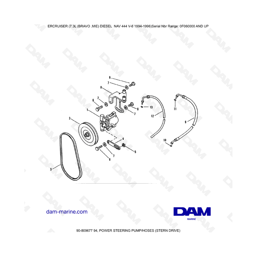 Mercruiser 7.3L NAV 444 - Bomba de dirección asistida y mangueras